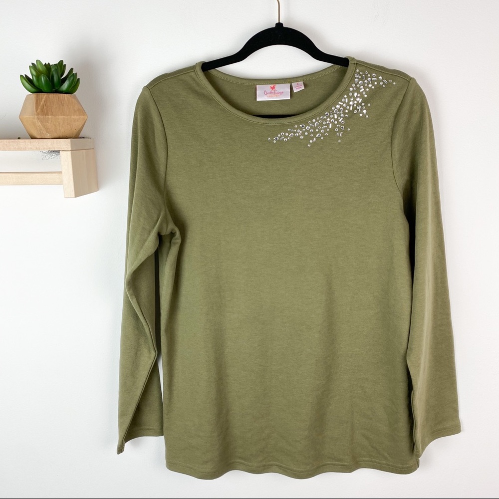 Quacker Factory‎ green long sleeve tee size s